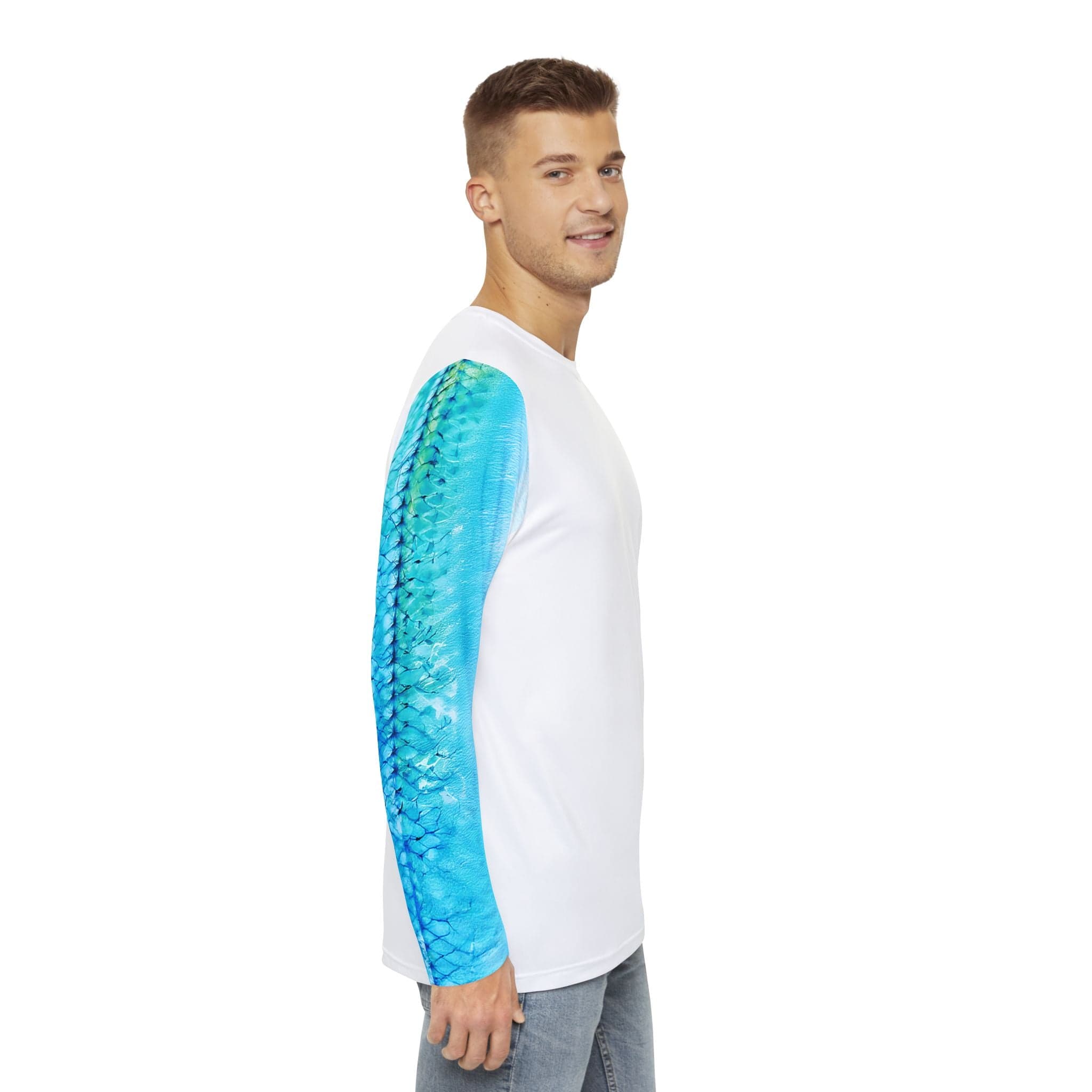 Salt Skins Men's Performance Shirt Live Bait Needed Long Sleeve Men's Fishing Shirt Aqua Blue