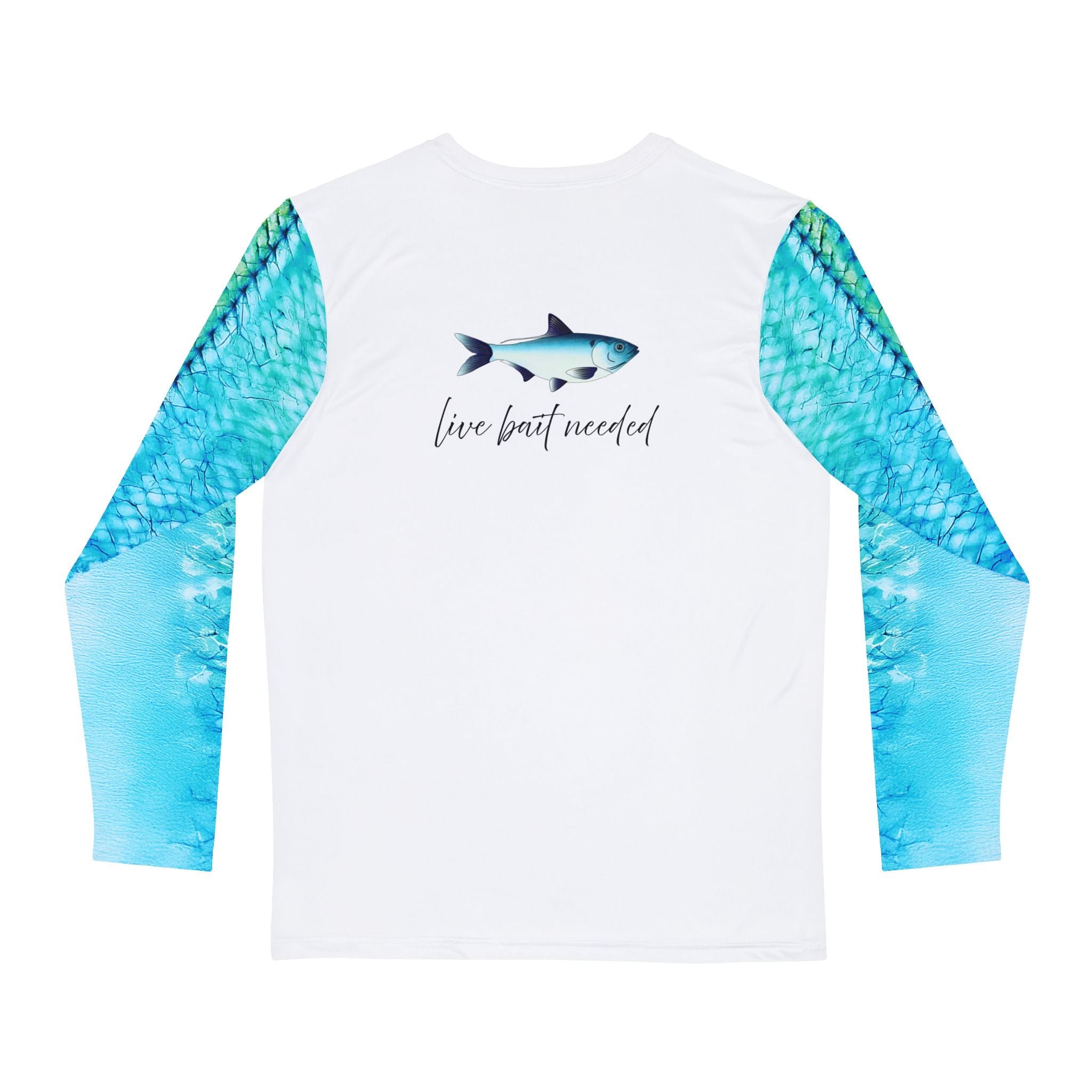 Salt Skins Men's Performance Shirt Live Bait Needed Long Sleeve Men's Fishing Shirt Aqua Blue