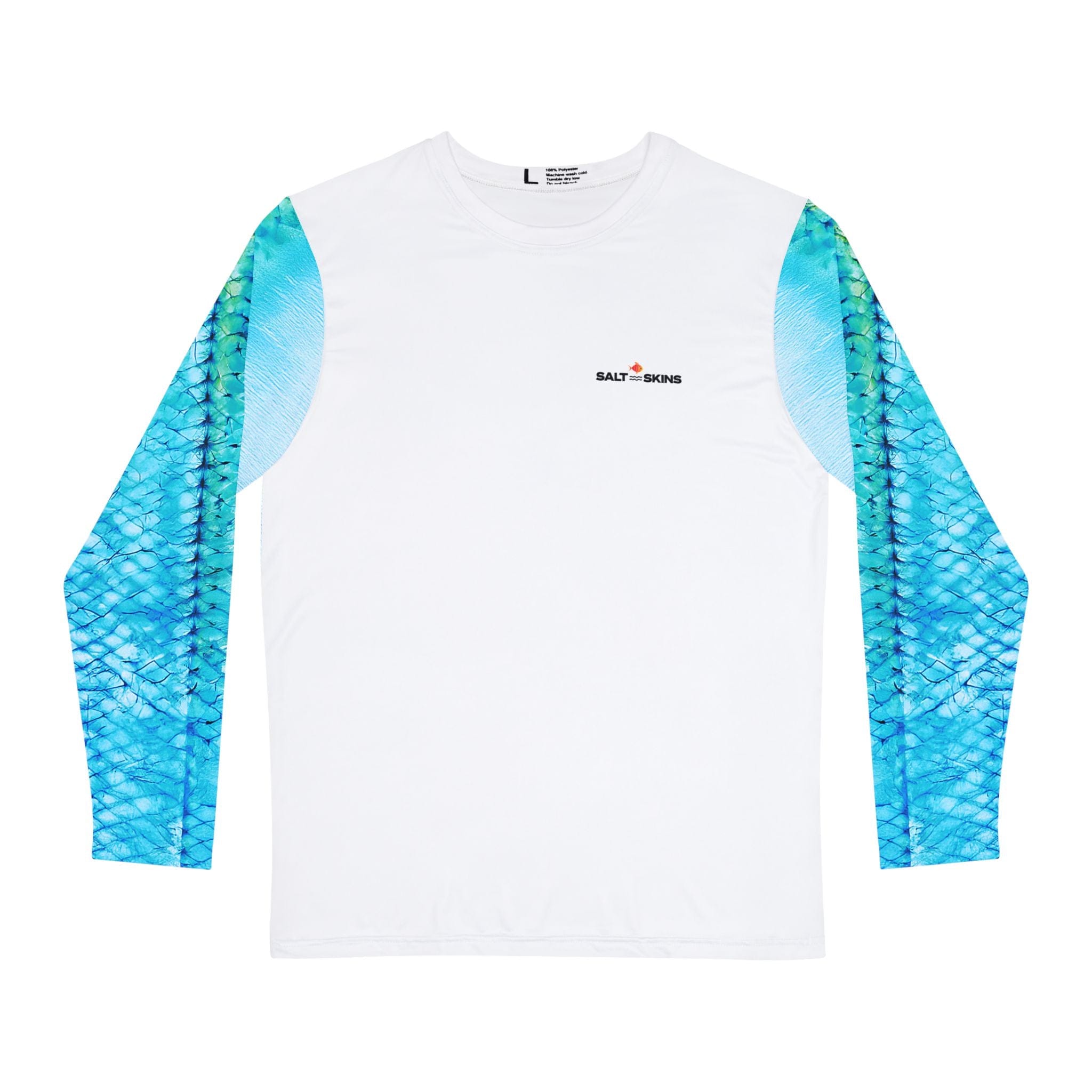 Salt Skins Men's Performance Shirt Live Bait Needed Long Sleeve Men's Fishing Shirt Aqua Blue
