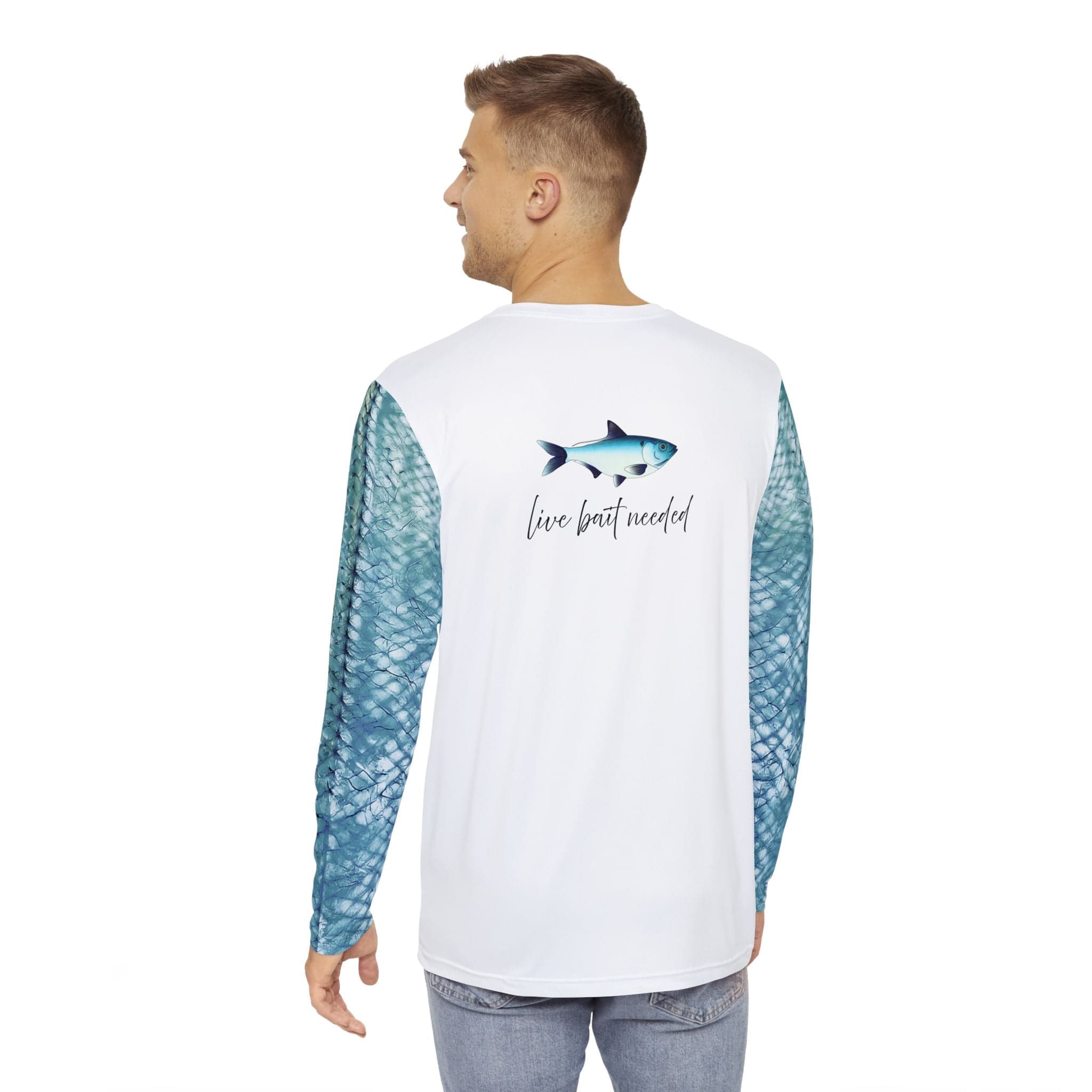 Salt Skins Men's Performance Shirt Live Bait Needed Long Sleeve Men's Fishing Shirt Steel Blue
