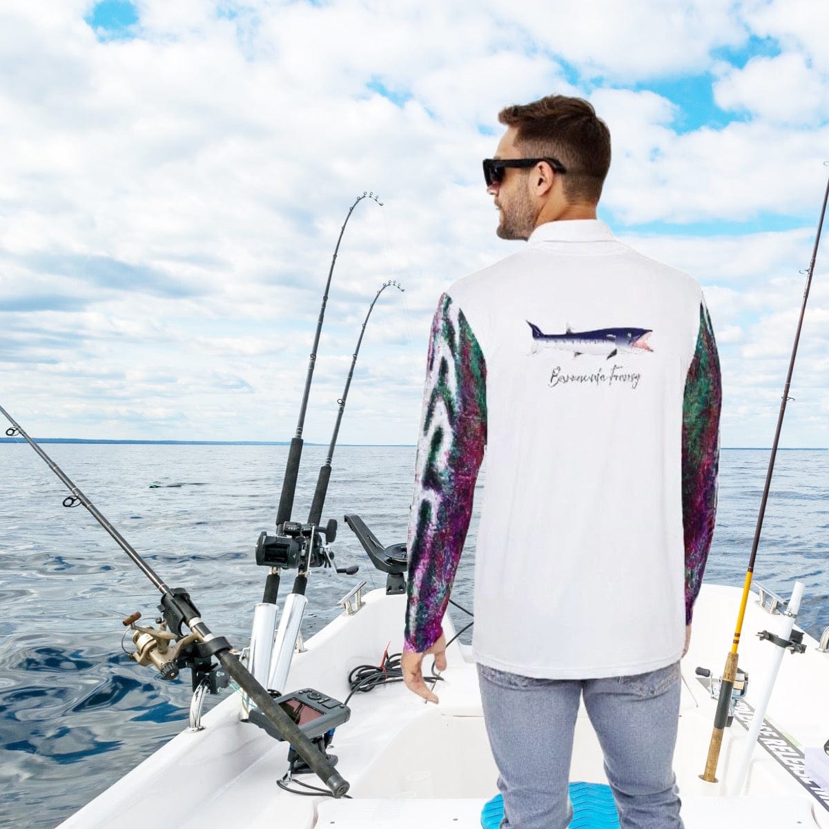 Salt Skins Performance Shirt Barracuda Long Sleeve Men's Shirt Fishing Performance Purple