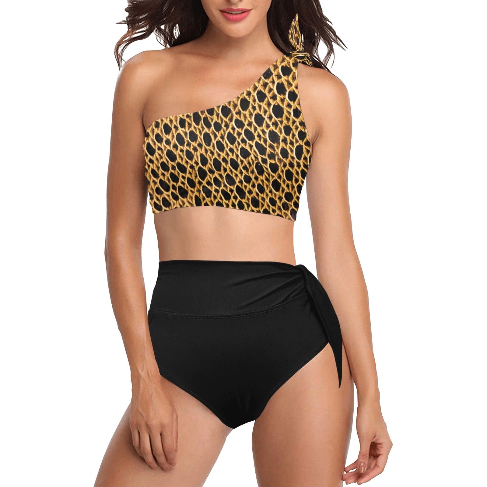 Two Piece Women's Swimsuit Gold / S French Angel Women's One Sided Shoulder Strap Bikini Salt Skins