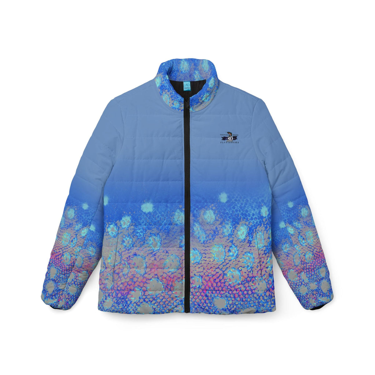 Women's Jacket Blue Pearl / XS Colorado Women Flyfishers Blue Bombshell Brown Trout Puffer Jacket Salt Skins Apparel