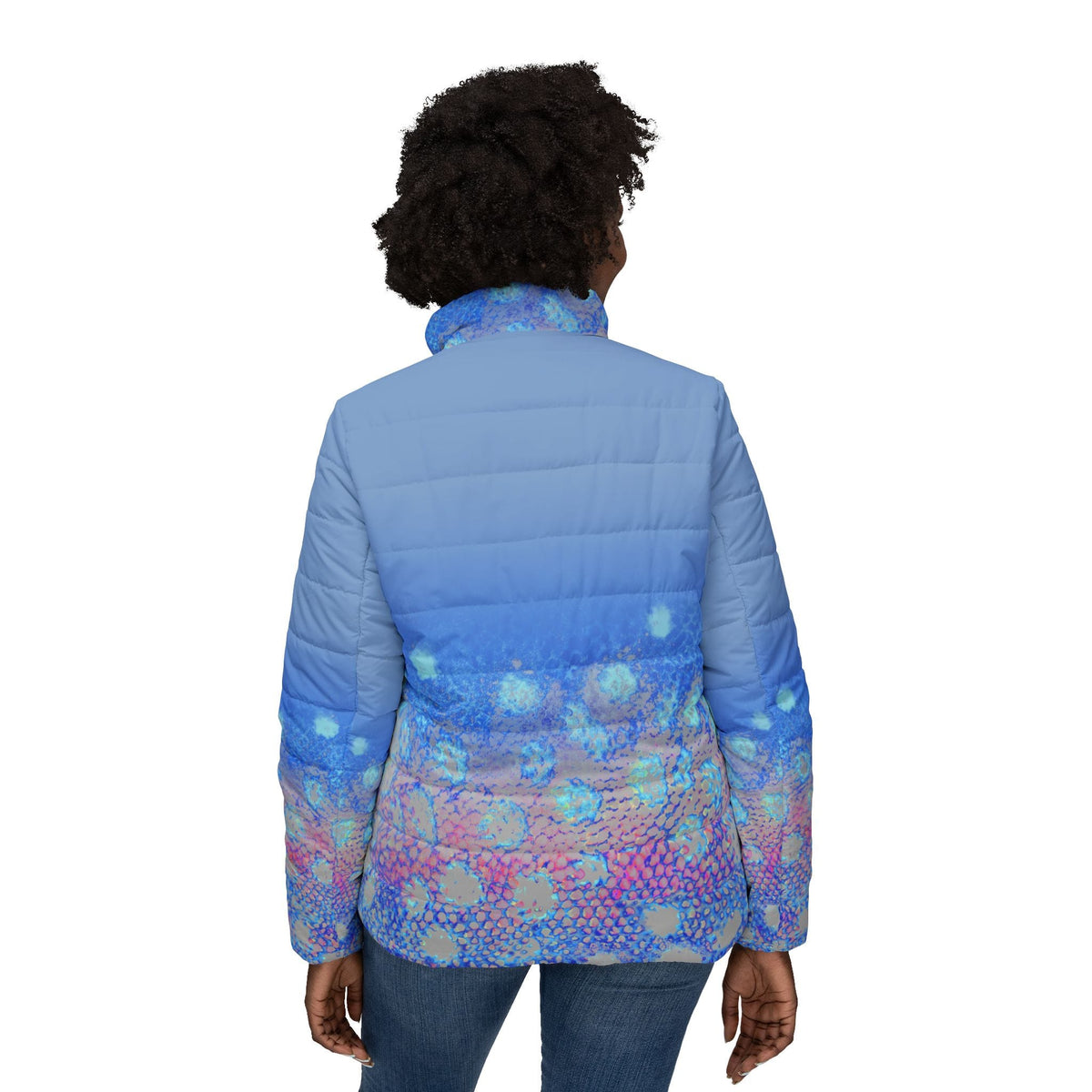 Women's Jacket Colorado Women Flyfishers Blue Bombshell Brown Trout Puffer Jacket Salt Skins Apparel